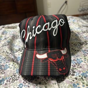 Chicago Bulls NBA Mitchell Ness Vintage Black Red Pinstripes Strapback Cap Hat